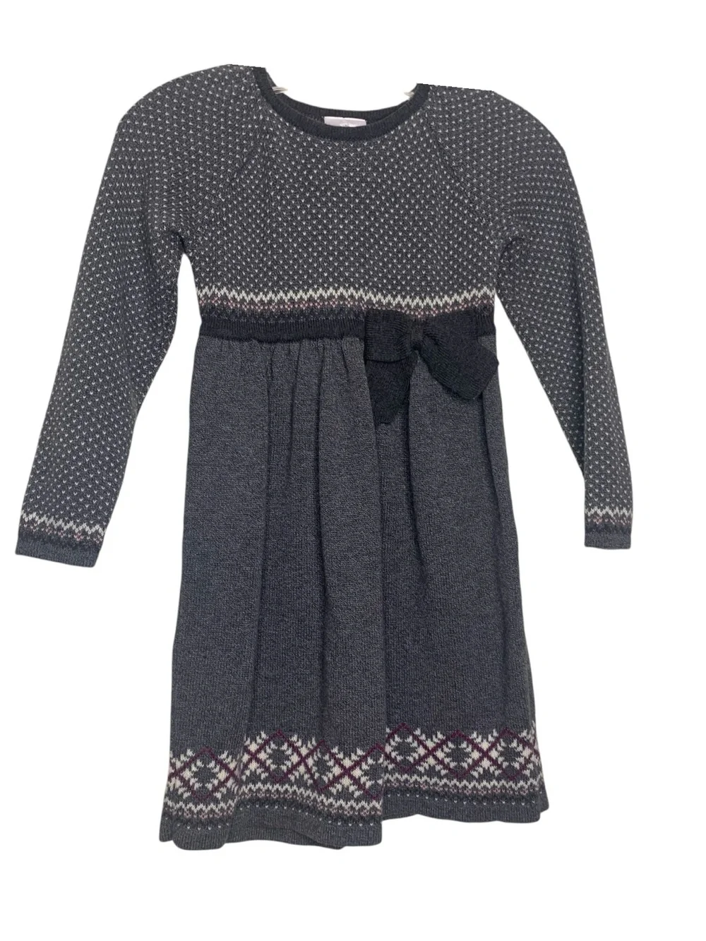 Hanna Andersson Grey Wool Blend Storyteller Nordic Fair Isle Sweater Dress 8